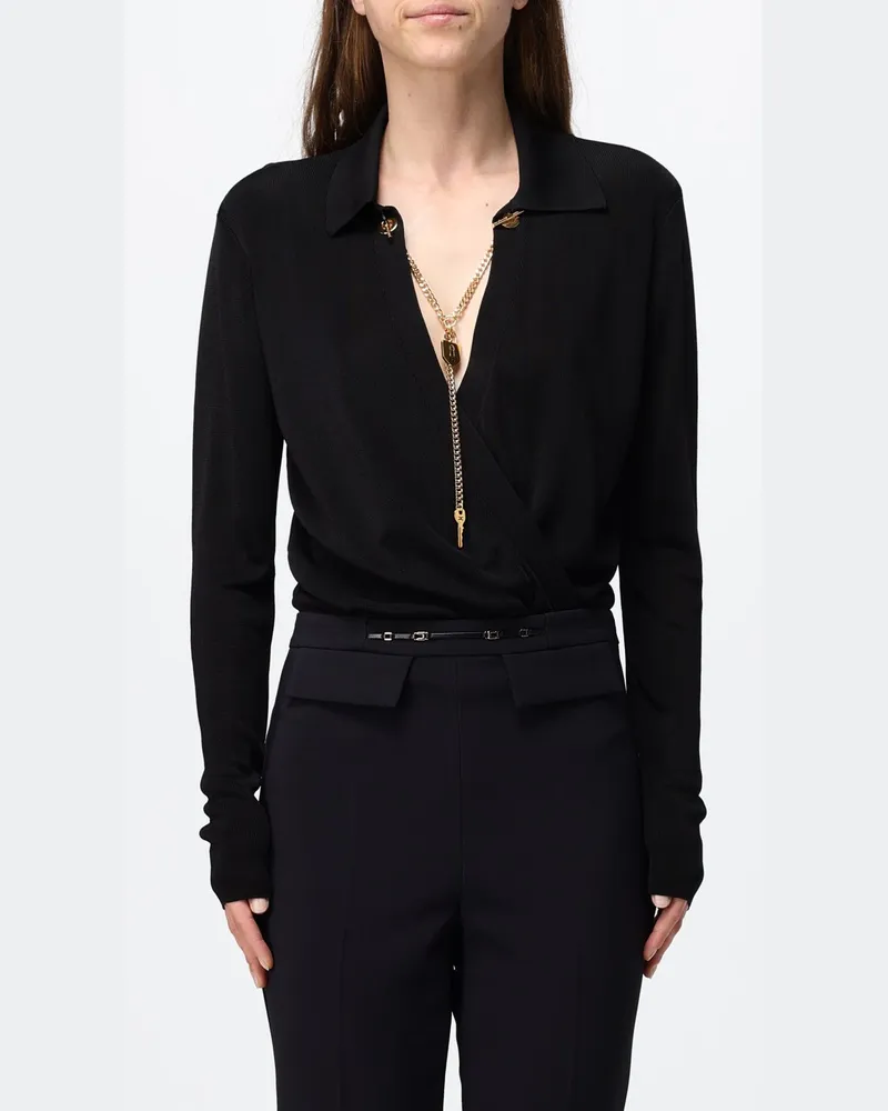 Elisabetta Franchi Langarmbluse mit Details aus Metallic-Mesh Schwarz
