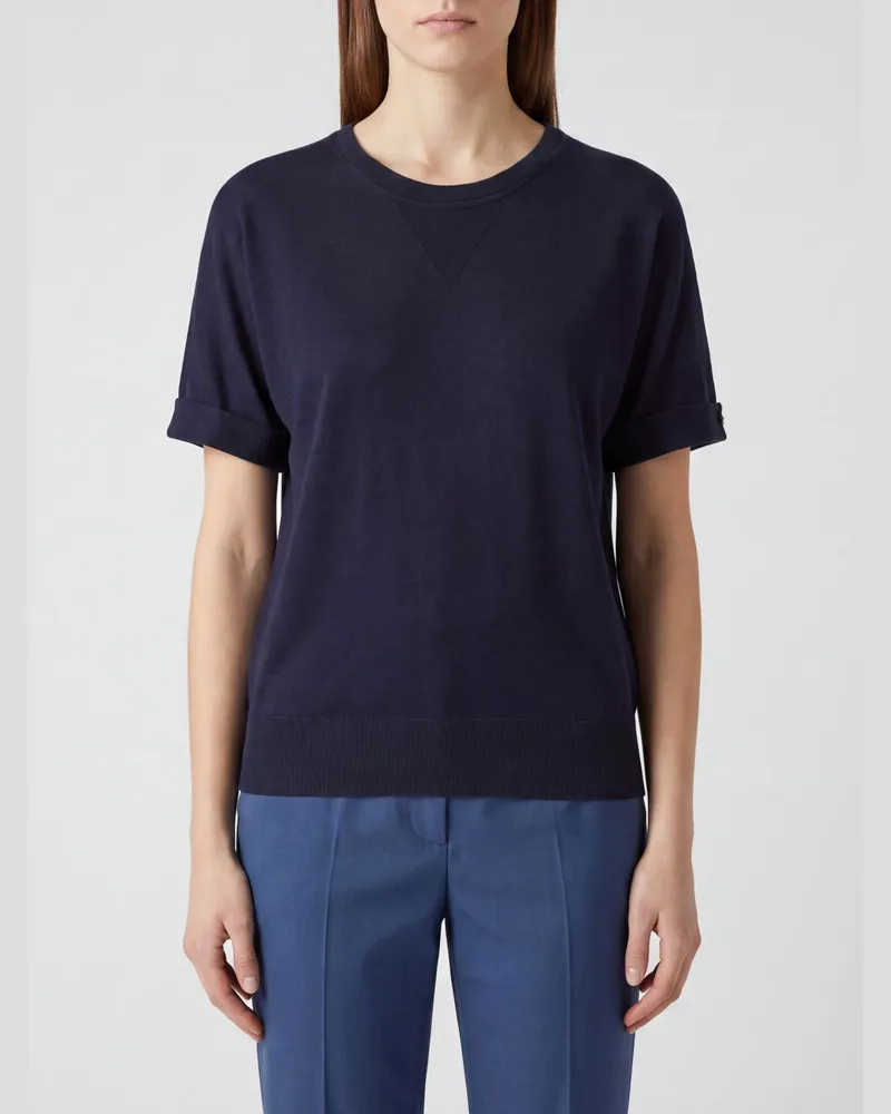 Herno Kurzarm-T-Shirt mit Rundhalsausschnitt aus Lyocell Navy