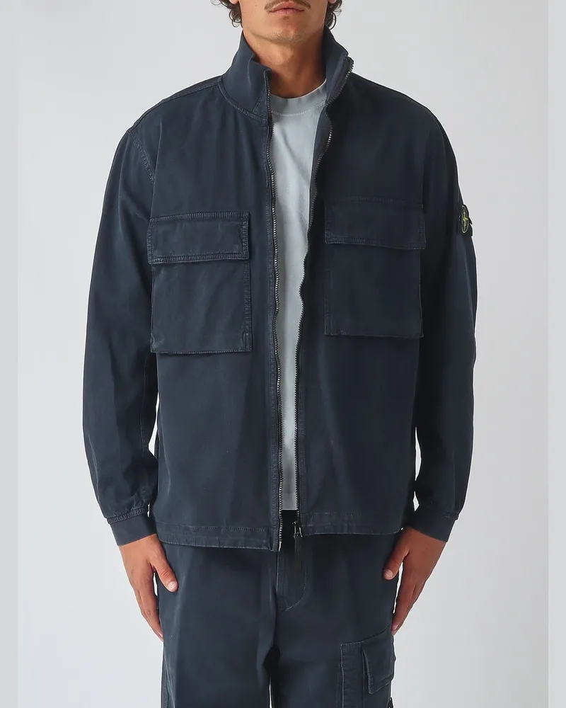 Stone Island Hemdjacke aus Bio-Baumwolle mit gesticktem Kompass-Logo Blau