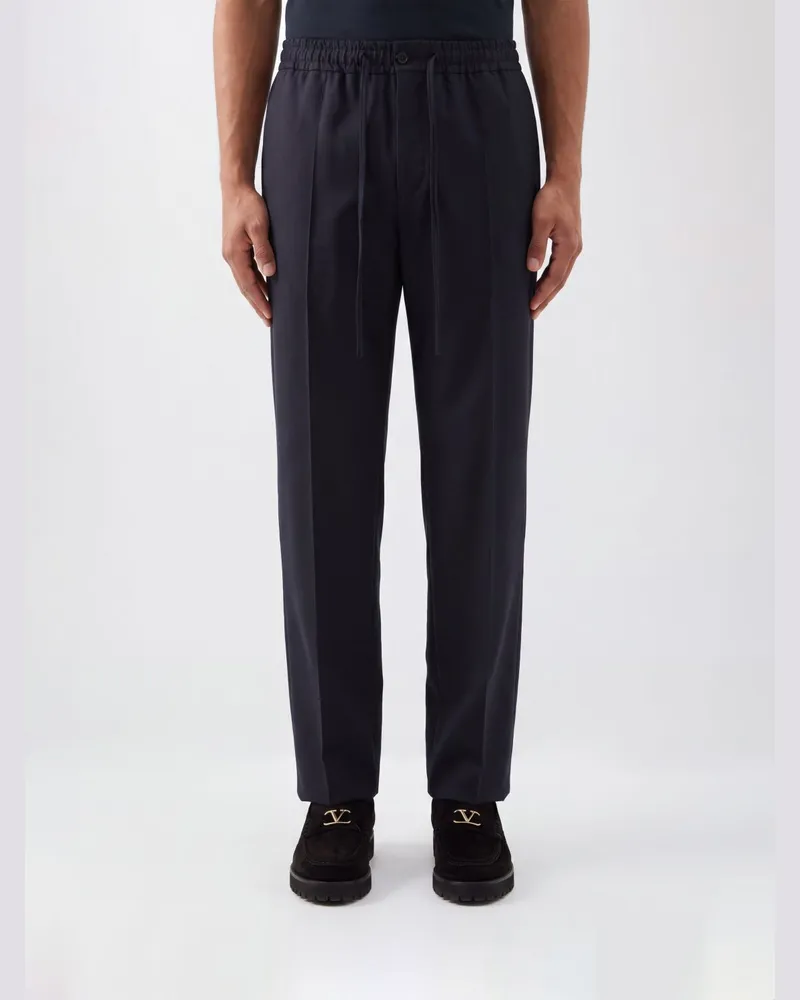 Valentino Garavani Twill-Hose mit elastischem Kordelzugbund Navy