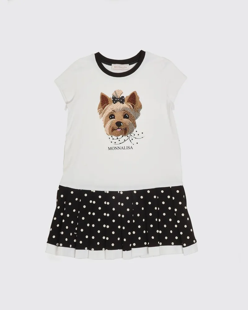 Monnalisa Mini-Kleid aus bedruckter Baumwolle Weiß