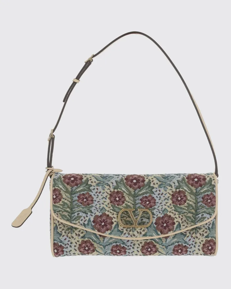 Valentino Garavani DeVain Schultertasche mit Blumenstickerei und VLogo Signature Blau
