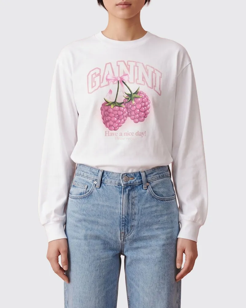 Ganni Bedruckte Baumwoll-T-Shirts Weiß