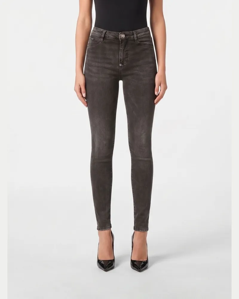 Philipp Plein Skinny Fit Jeans aus Denim Grau