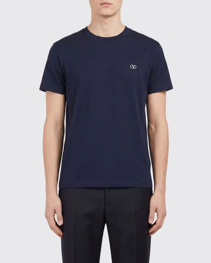 Valentino Garavani VLogo Signature T-Shirt aus Baumwolle mit Kontrastlogo Navy