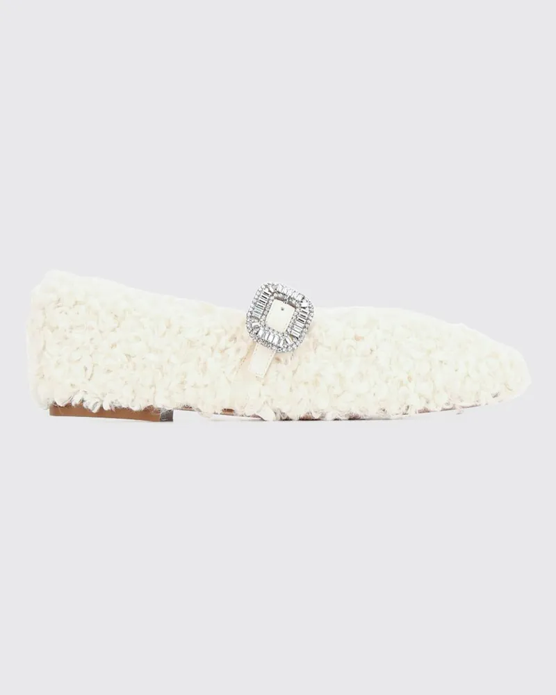 Roger Vivier Pilgrim Mary-Jane-Ballerinas aus Shearling mit Schmuckschnalle Weiß