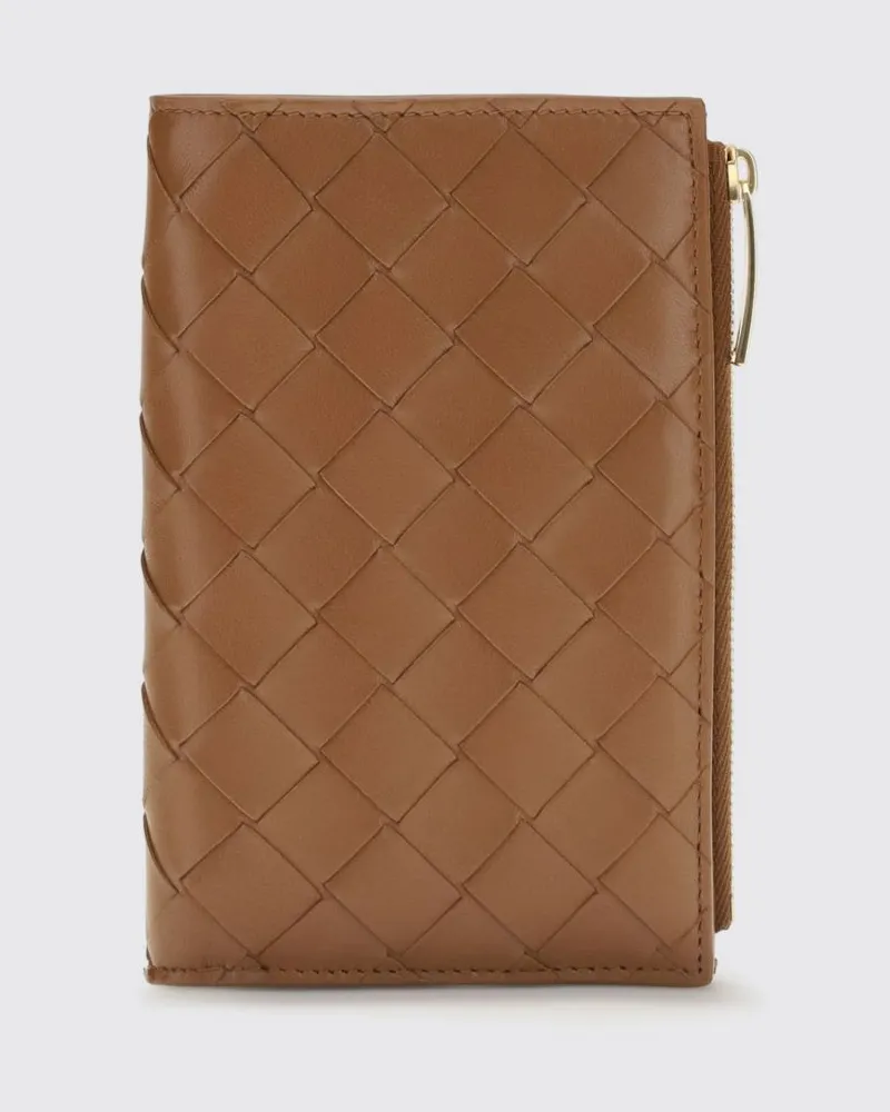Bottega Veneta Bifold-Portemonnaie aus Kalbsleder mit Reißverschluss Braun