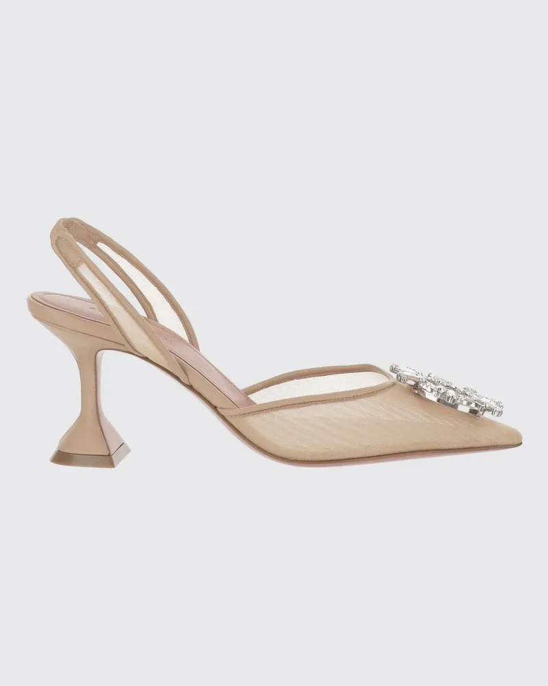 Amina Muaddi Begum Slingback aus Mesh-Nylon mit Juwelschnalle Beige