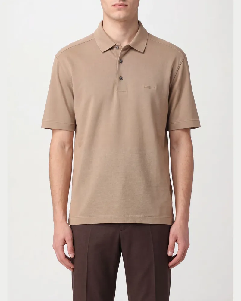 Ermenegildo Zegna Baumwoll-Polohemd mit Logo Beige