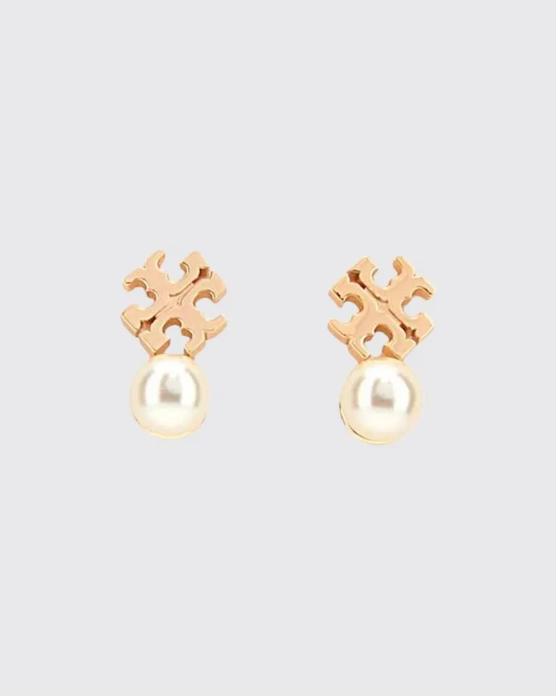 Tory Burch Vergoldete Ohrstecker mit Perlen und Double T-Logo Gold