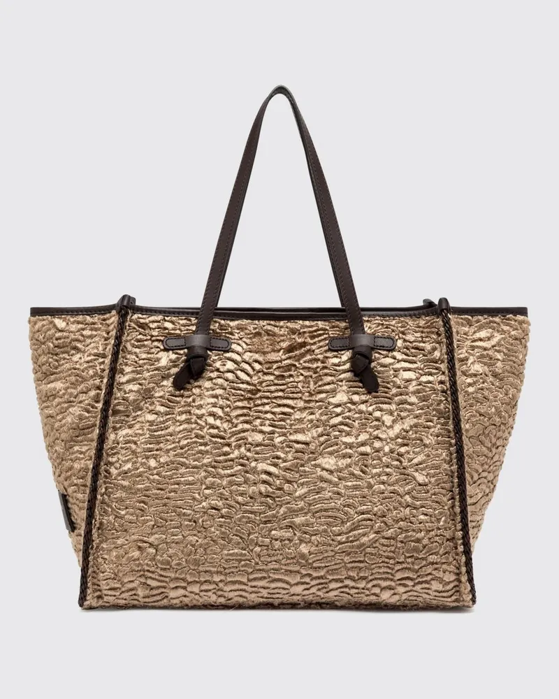 Gianni Chiarini Schultertasche Marcella aus Baumwollmischung mit Ledergriffen Beige