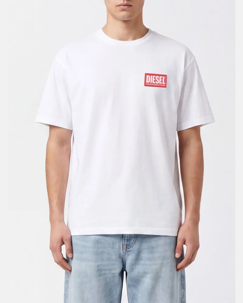 Diesel Regular Fit T-Shirt aus Baumwolle mit Rundhalsausschnitt und Kontrastlogo Weiß