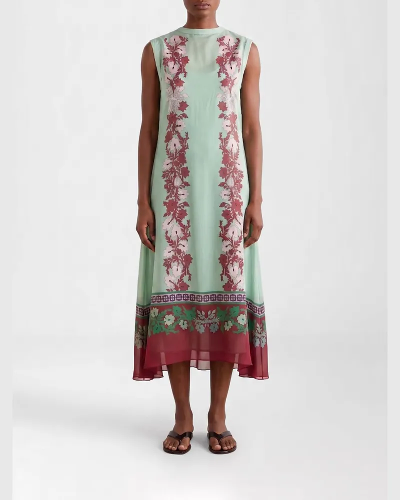 La DoubleJ Maria Midi-Kleid aus Seide mit Blumenprint Grau