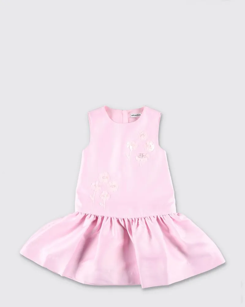 Self-Portrait Ärmelloses, kurzes Mädchenkleid aus geblümtem Satin Pink