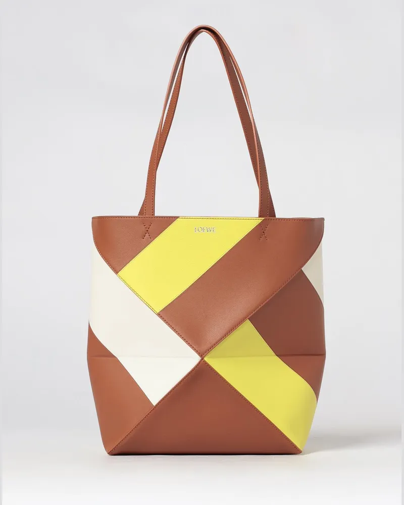 Loewe Große zweifarbige Puzzle Fold Tote Bag aus Kalbsleder Earth