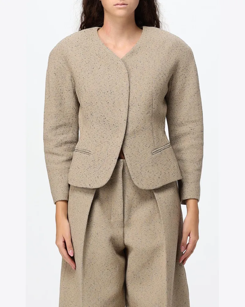Jacquemus Kurzer einreihiger Blazer aus Woll- und Baumwollmischung Beige