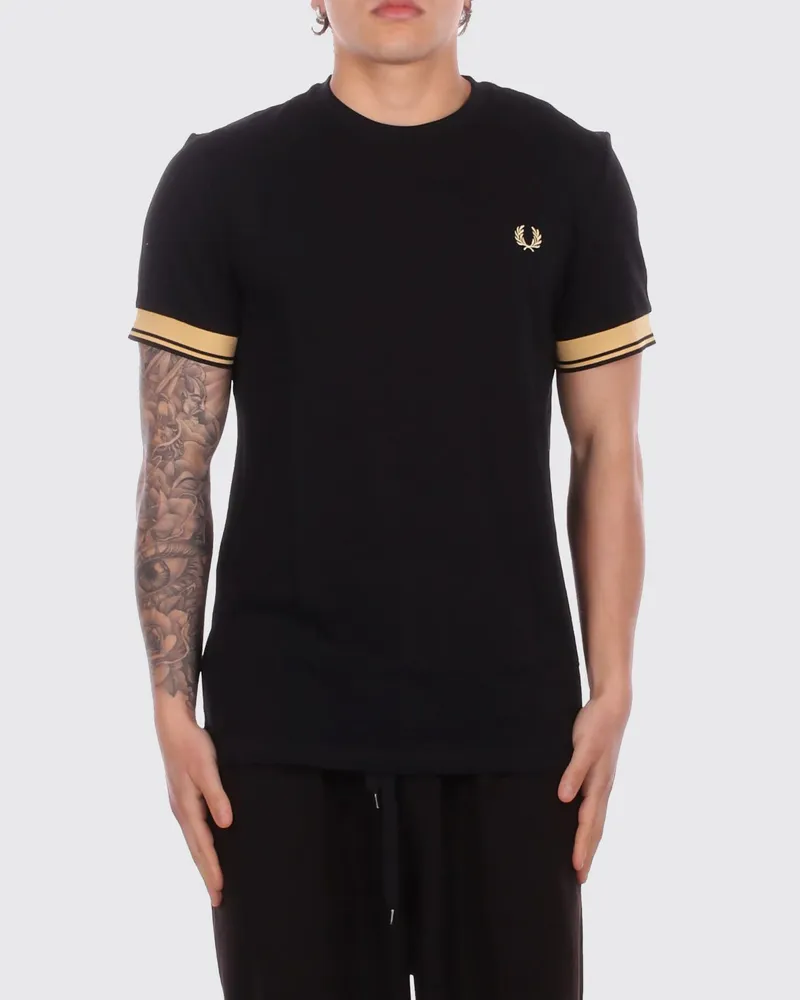 Fred Perry Baumwoll-T-Shirt mit Logo Schwarz