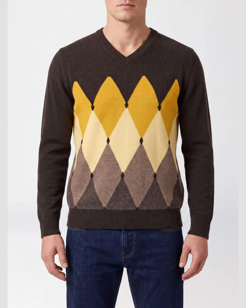 Ballantyne Argyle-Muster 100% Kaschmir-Pullover mit Rundhalsausschnitt Fa02