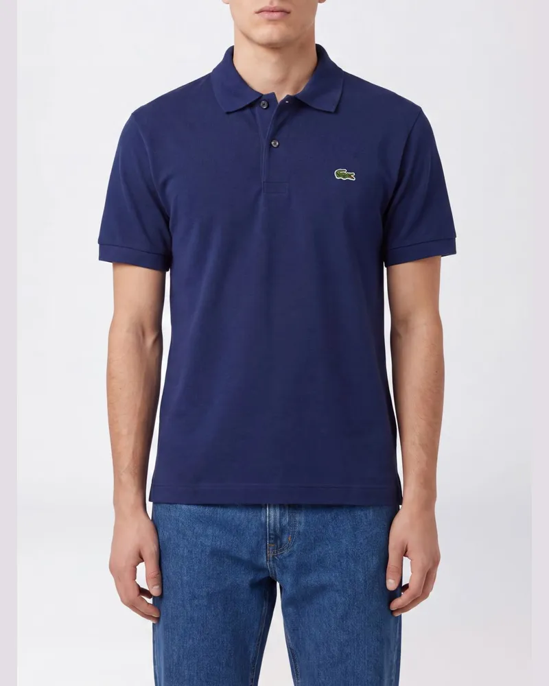 Lacoste Klassisches kurzärmeliges Baumwoll-Poloshirt von mit Logo-Patch Blau