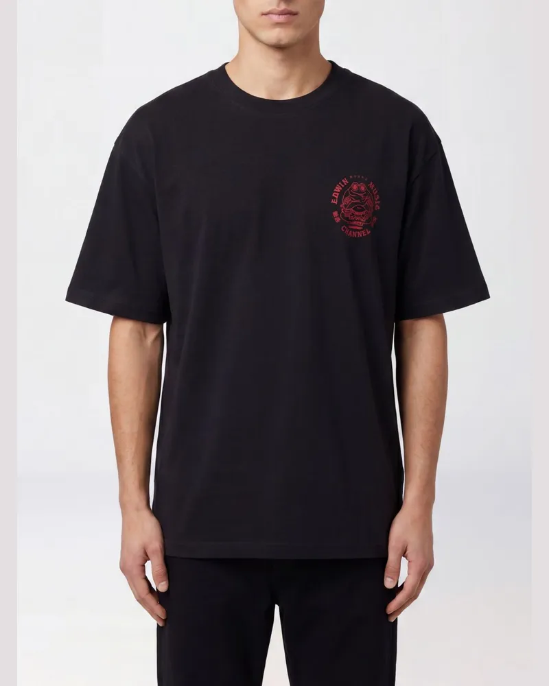Edwin Jeans Bedrucktes Baumwoll-T-Shirt Schwarz