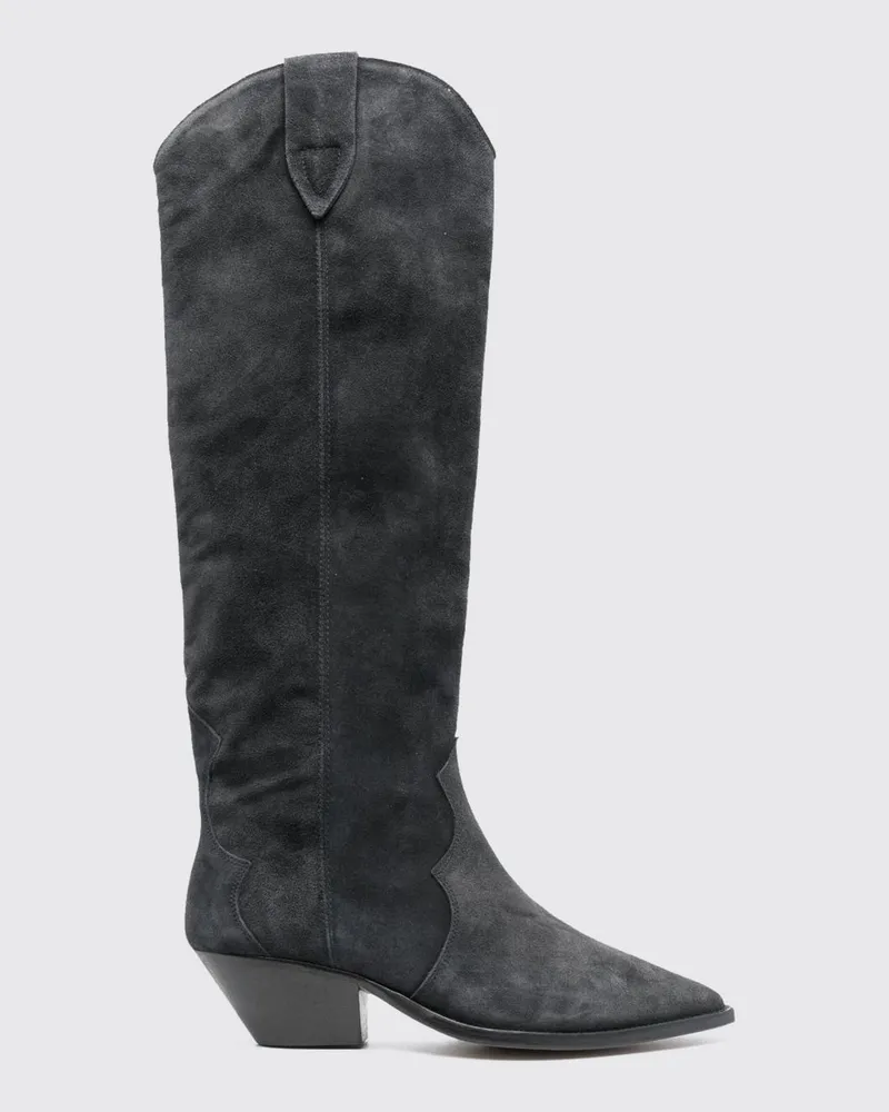 Isabel Marant Kniehohe Denvee Westernstiefel aus Veloursleder mit niedrigem Absatz Schwarz