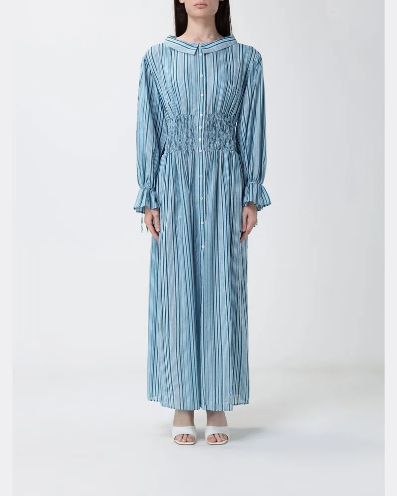 Pinko Gestreiftes Baumwoll-Hemdblusenkleid Blau