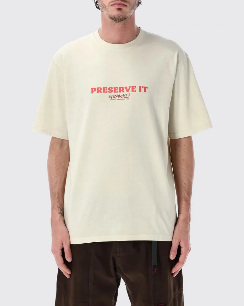 GRAMICCI Relaxed Fit Baumwoll-T-Shirt mit Grafikdruck und überschnittenen Schultern Natural