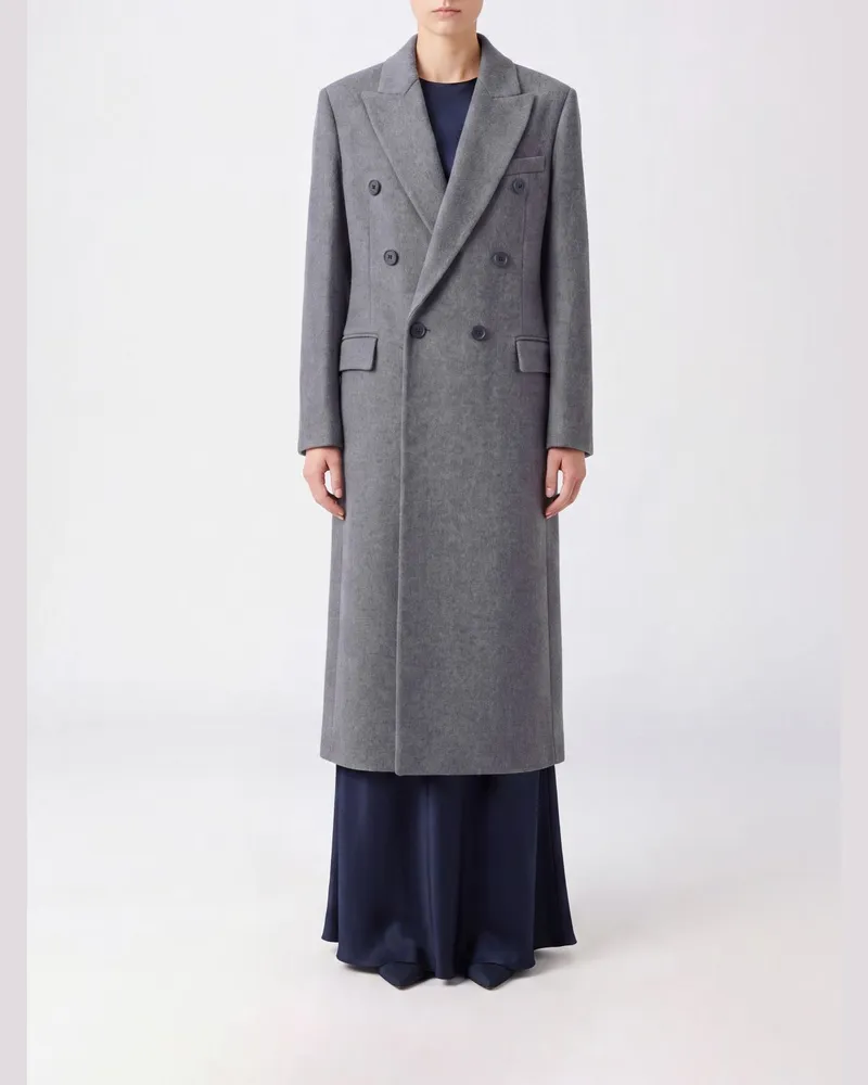 Victoria Beckham Langer doppelreihiger Mantel aus Wolle und Kaschmir Grau
