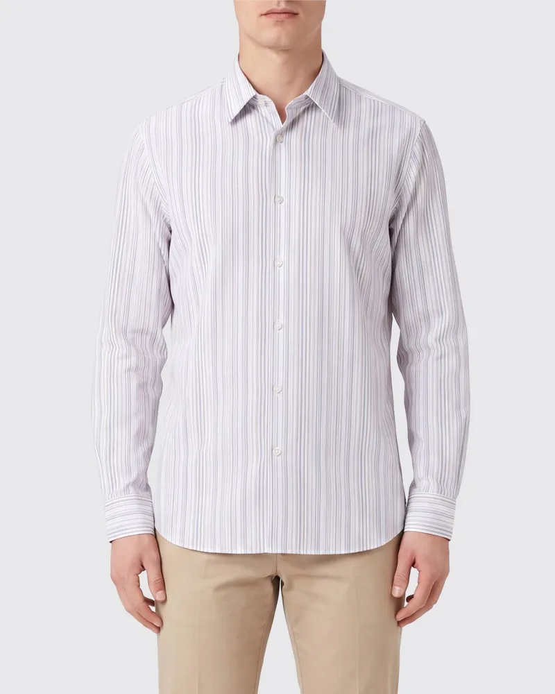 Paul Smith Gestreiftes Slim-Fit Baumwollhemd mit Haifischkragen und langen Ärmeln Weiß