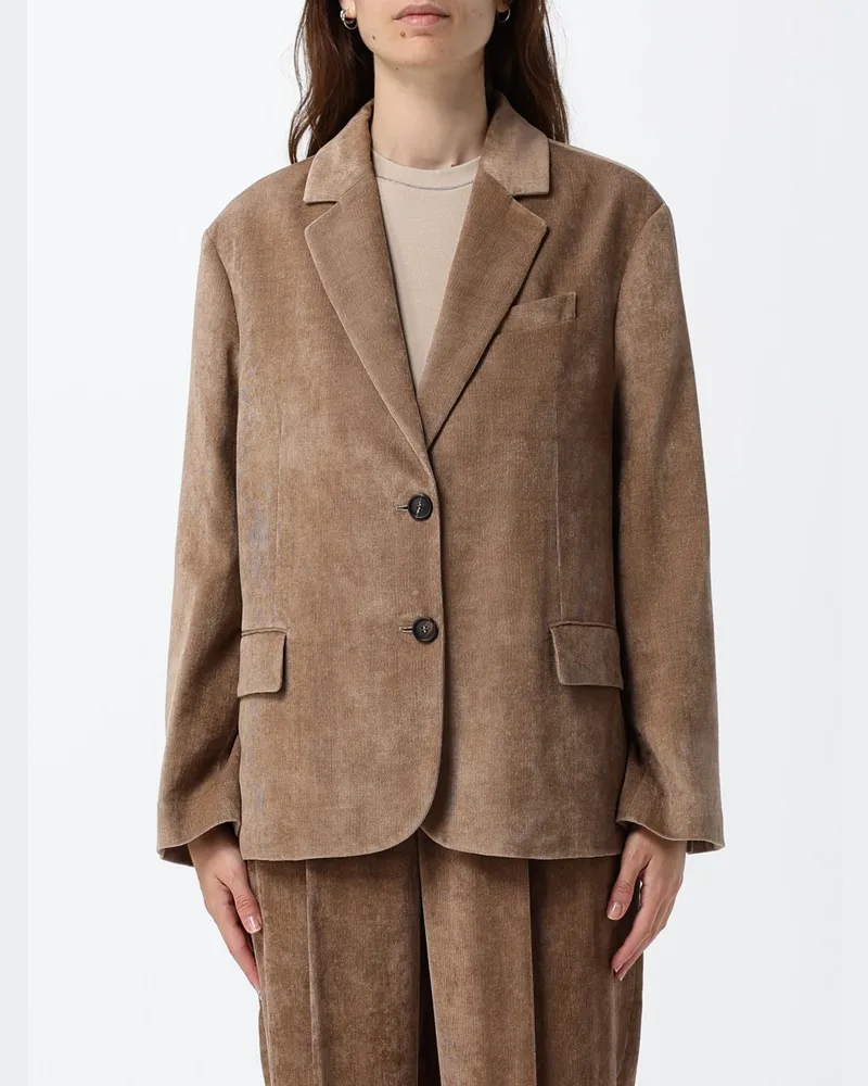 Brunello Cucinelli Einreihiger Blazer aus Viskosemischung mit Reverskragen Braun