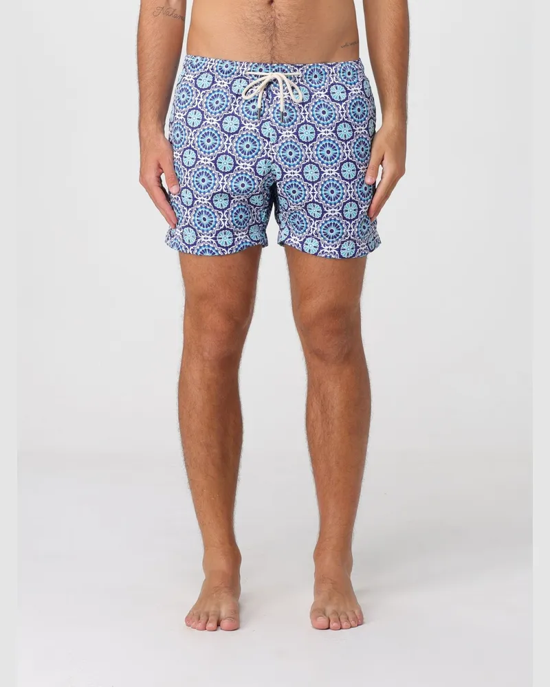 PENINSULA Kurze Badeshorts mit ethnischem Muster und Kordelzug Hellblau