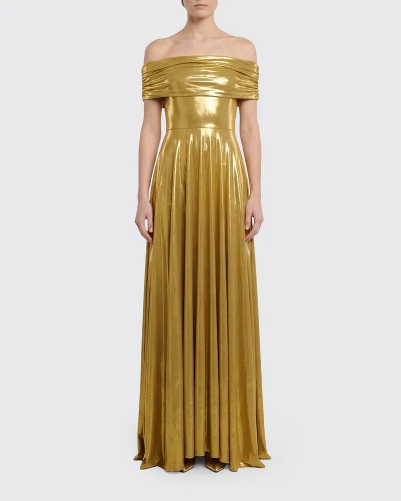 Norma Kamali Schulterfreies Jersey-Abendkleid mit geradem Ausschnitt Gold