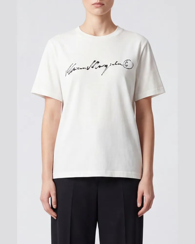 Maison Margiela Weißes Baumwoll-T-Shirt mit Rundhalsausschnitt und Kontrastlogo Weiß