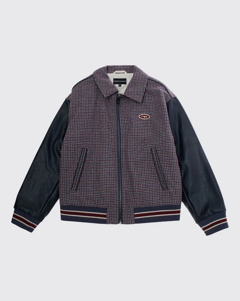 Emporio Armani Varsity-Bomberjacke aus Wollmischung für Jungen mit Hahnentrittmuster Bunt