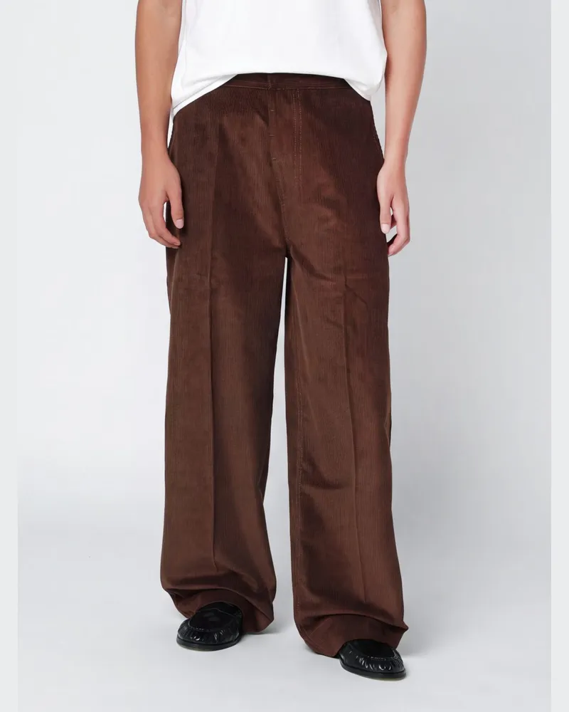 AMI Paris Wide-Leg-Hose aus Baumwollcord mit verdecktem Verschluss Braun
