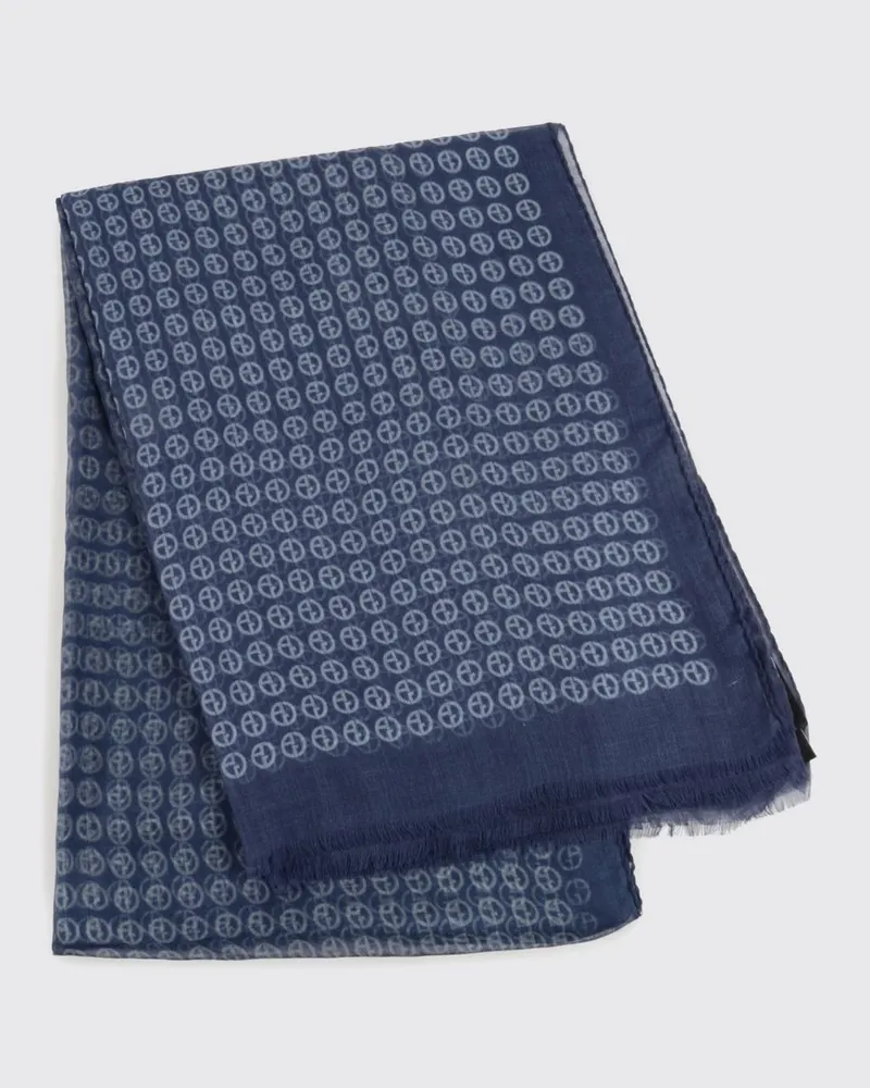 Giorgio Armani Schal aus Kaschmir-Modal-Mischung mit Jacquard-Monogramm Blau