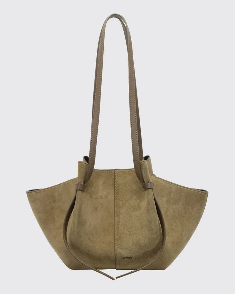 YUZEFI Ausgestellte Mochi Schultertasche aus Kalbswildleder Grün