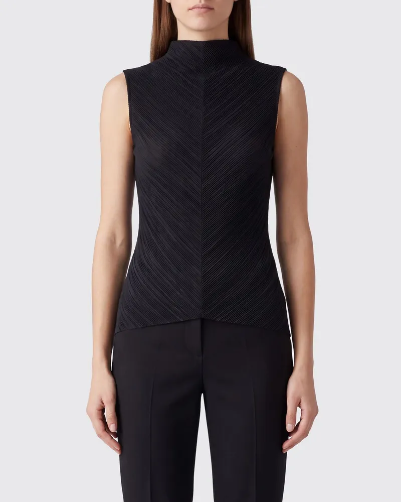 Calvin Klein Ärmelloses Stehkragen-Top mit gerafftem Design und asymmetrischem Saum Schwarz