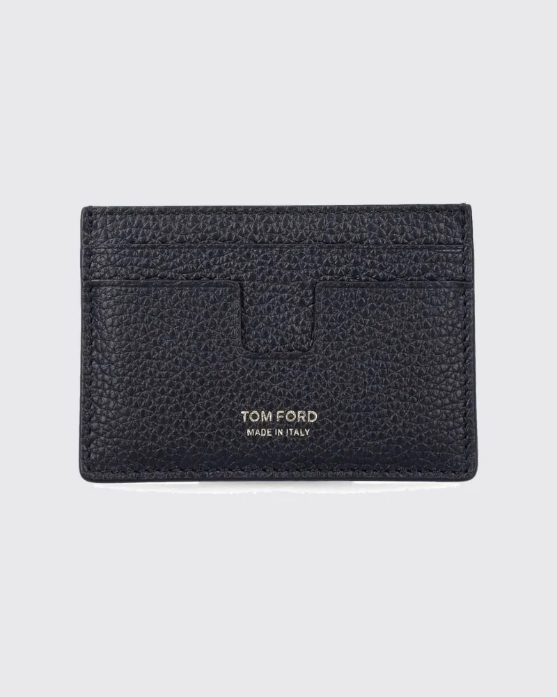 Tom Ford Kartenetui aus gehämmertem Kalbsleder mit laminiertem Logo Schwarz