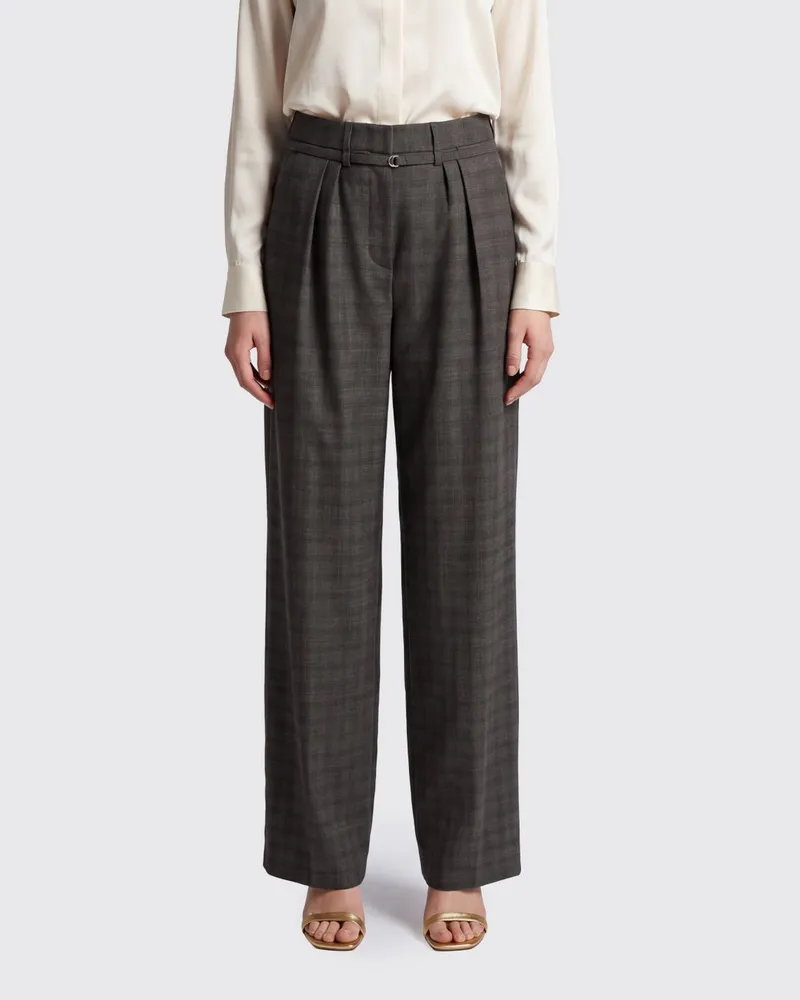 Dries van Noten Karierte Wollhose von mit hohem Bund und geradem Bein Grau