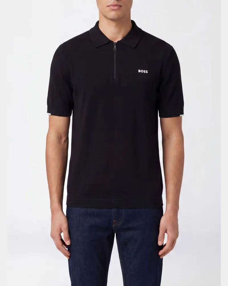 HUGO BOSS Poloshirt aus Baumstrick mit Reißverschluss Schwarz