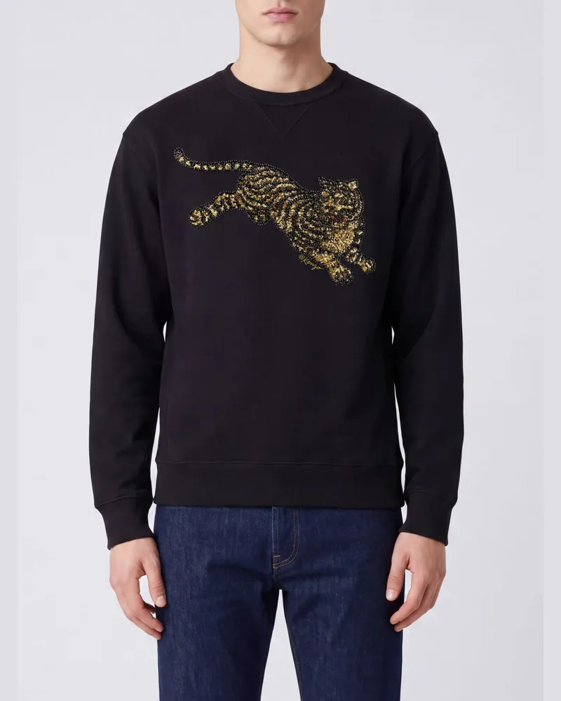 Kenzo Tiger Paris Relaxed-Fit-Sweatshirt aus Baumwolle mit Rundhalsausschnitt, Stickerei und Strass Schwarz