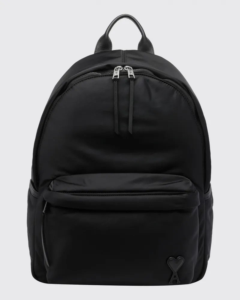 AMI Paris Marcel Rucksack aus Polyamid mit Lederbesatz und Logo Schwarz