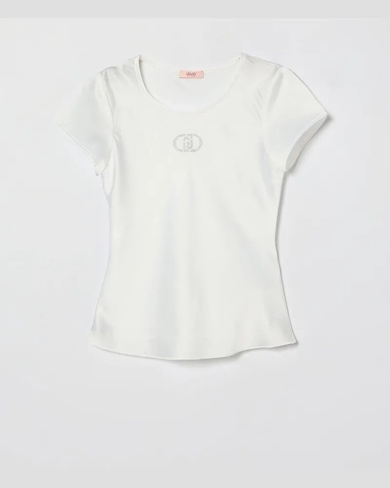 Liu Jo Stretch-Polyester-Top mit Strass-Logo Weiß