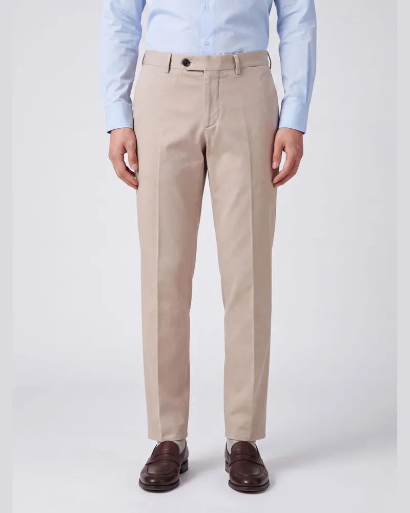 Brunello Cucinelli Maßgeschneiderte Slim-Fit-Baumwollhose mit versetztem Verschluss Weiss