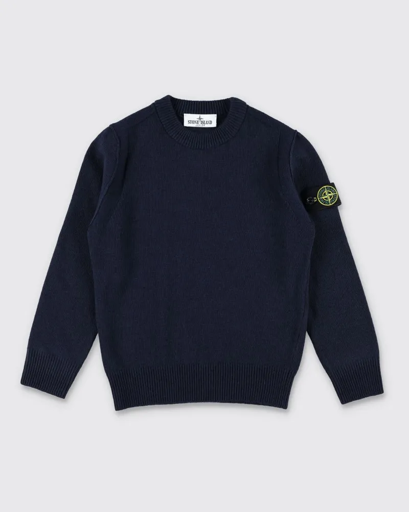 Stone Island Rundhalspullover für Jungen aus Wollmischung mit Compass-Logo Blau