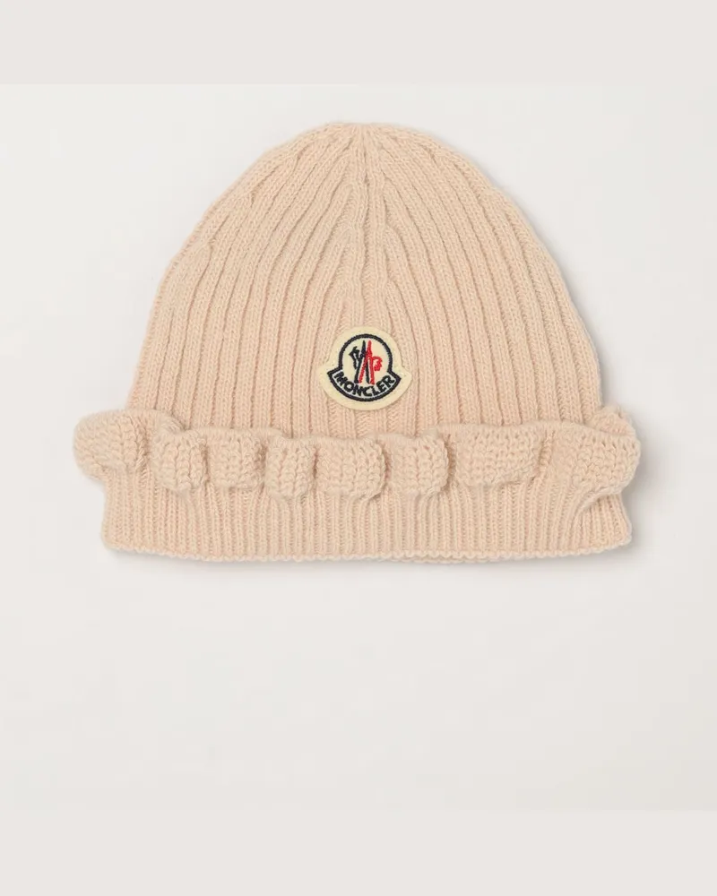 Moncler Neugeborenenmütze von aus Schurwoll-Kaschmir-Mischung mit Logo Pink