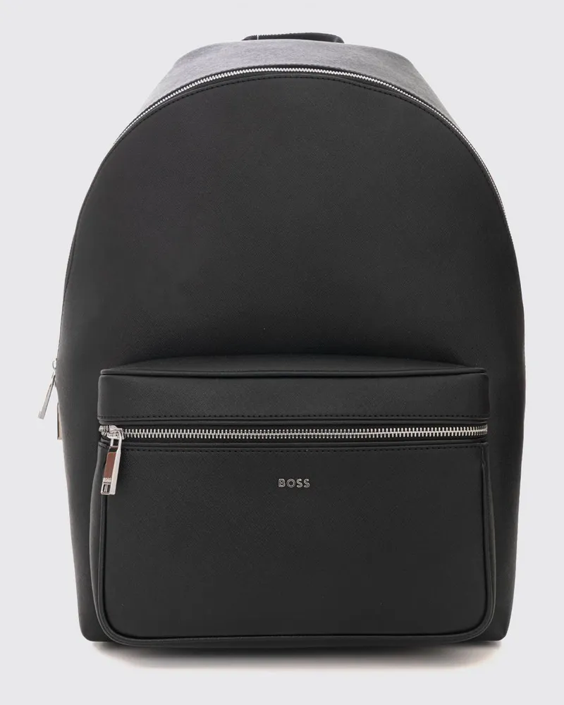 HUGO BOSS Großer Rucksack aus Kunstleder mit verstellbaren Trägern und Kontrastlogo Schwarz