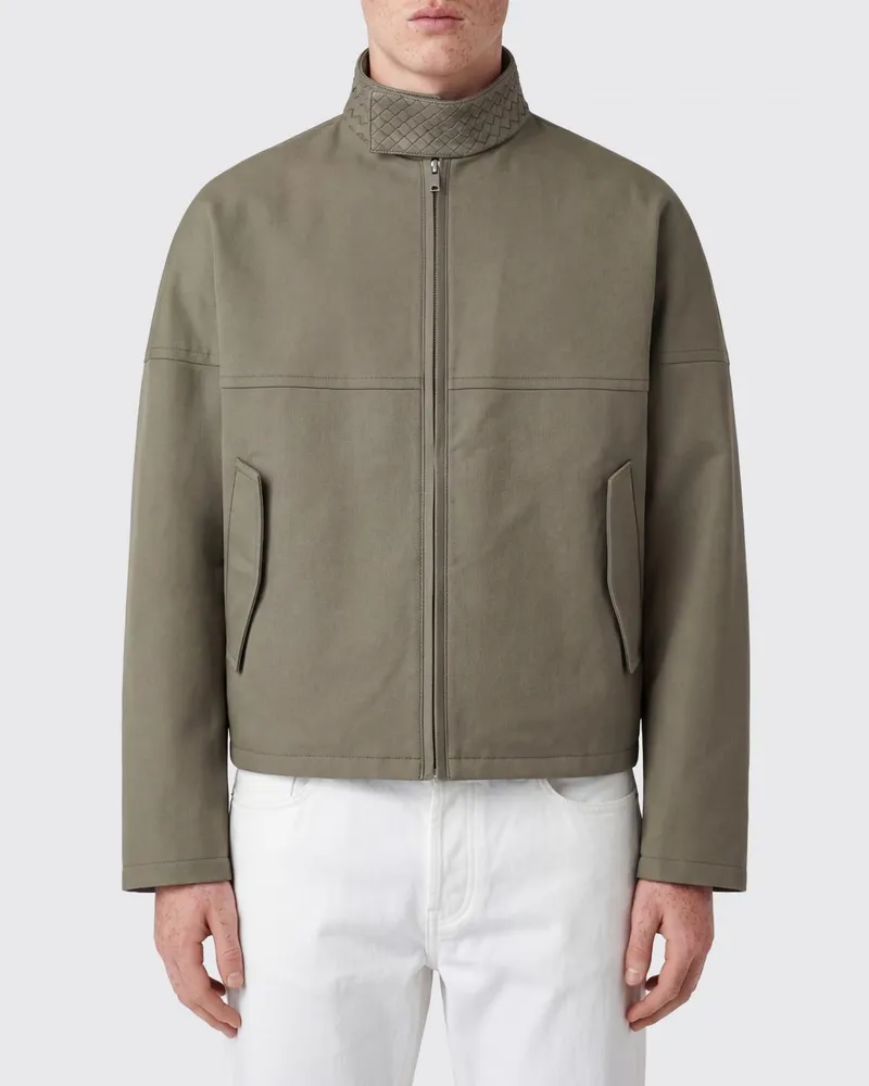 Bottega Veneta Jacke aus Baumwolle und geflochtenem Leder Grau