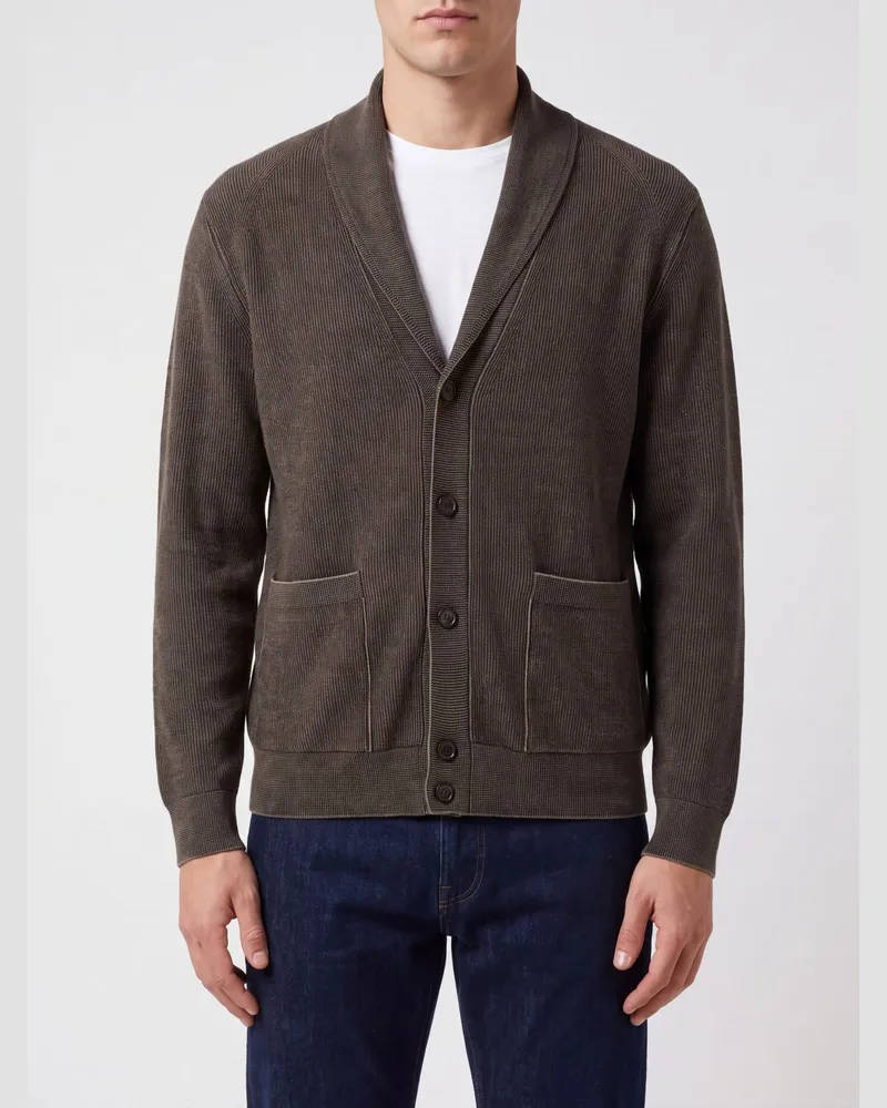 Brioni Cardigan mit Schalkragen aus Kaschmir-Woll-Mischung mit Taschen Braun